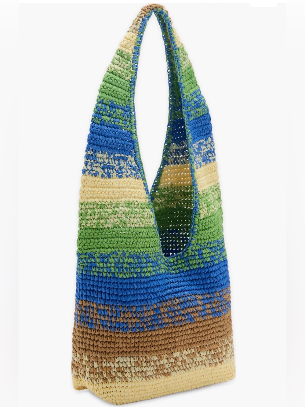MNG Blue & Green Striped Crochet Shoulder Bag
